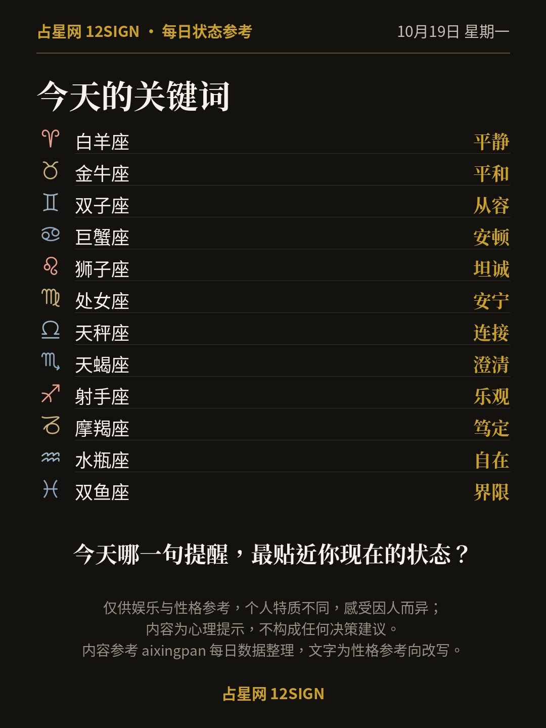 10月19日十二星座状态参考｜今天不妨整理 14/14